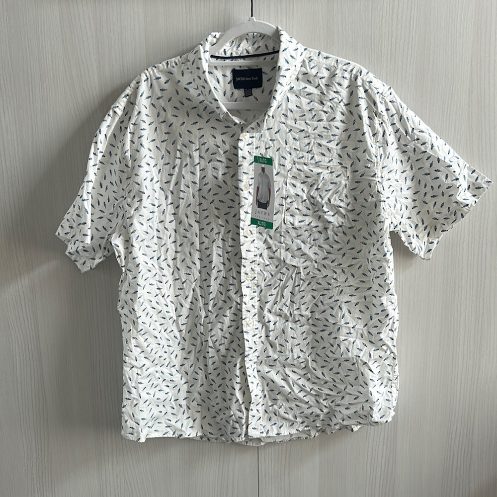 NWT Jachs New York Short Sleeve blue feather Print Size XL